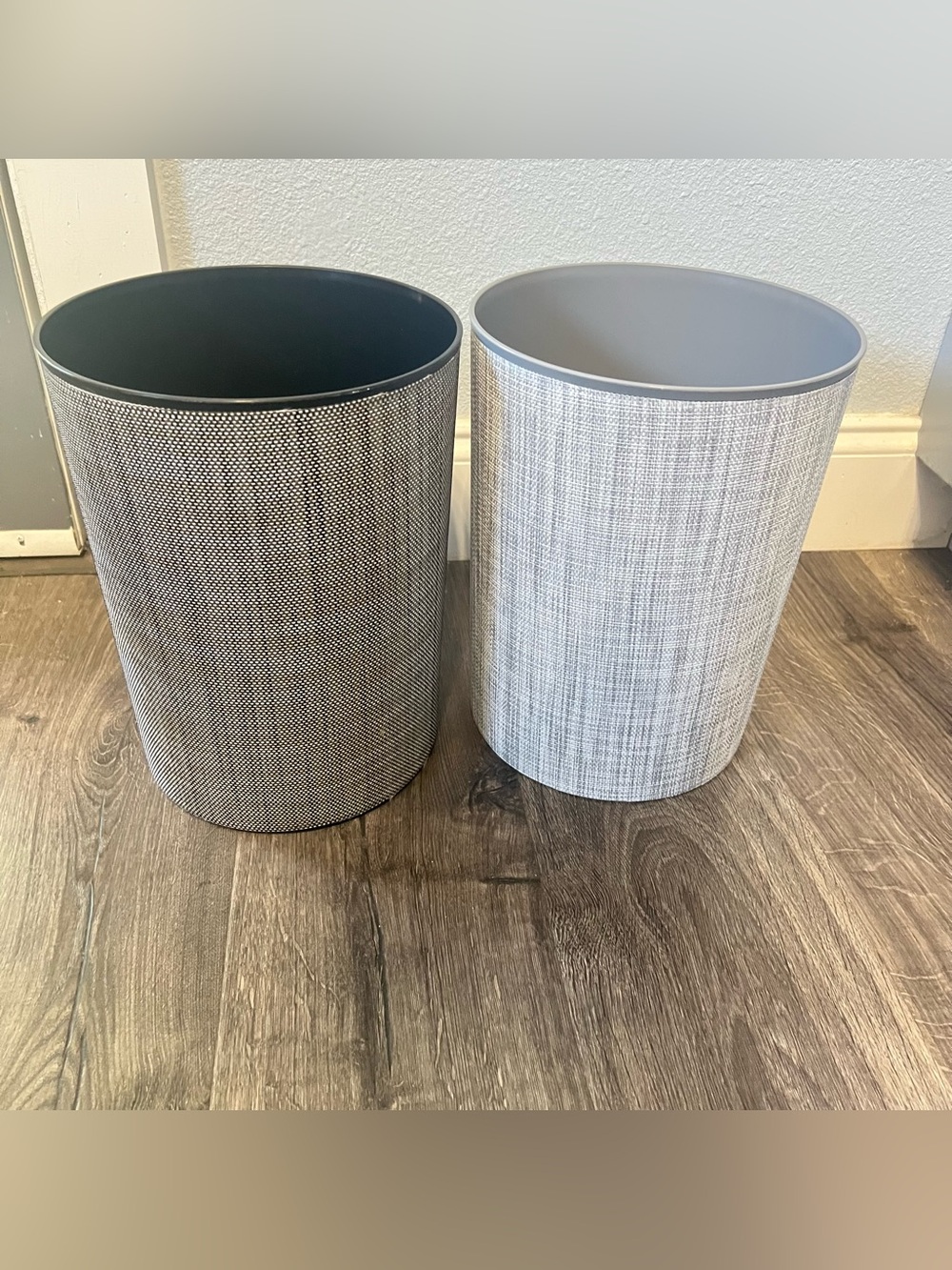 At Home Room Trash Can Bundle: Winslow Grey & Black Line Round Trash Bins